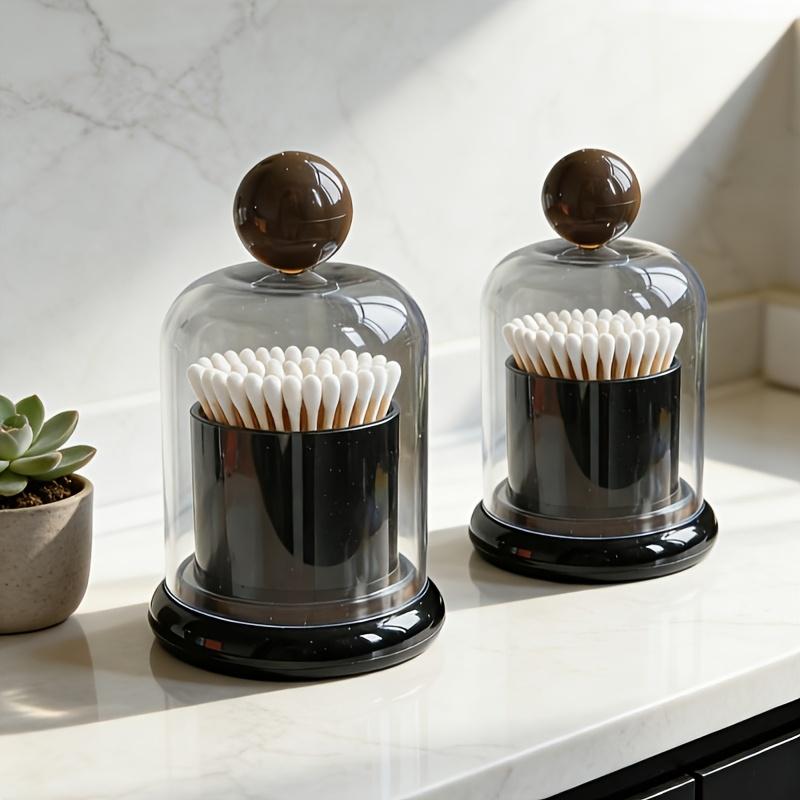 1/2pcs Acrylic Swab&Toothpick Holder with Dustproof Dome Lid –Minimalist Nordic Organizer for Bathroom Vanity&Dresser Countertop