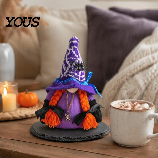 Plush Faceless Dwarf Ornaments Halloween Witch Gnomes, Cute Doll with Gnome Sets for Spider Bat, Home Table Office Indoor Party Decor Small Polyester