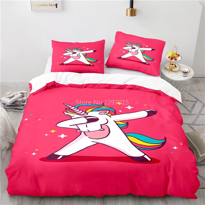 Cute Unicorn Pattern 3d Bedding Set Bed Linen 2/3pcs Blue Duvet Cover Set with Pillowcase Twin Full Queen King Size Home Textile