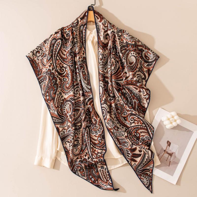 Womens Silk Wool Triangle Scarf Luxury Warm Winter Shawl Office Stylish Wrap Vintage Floral Print