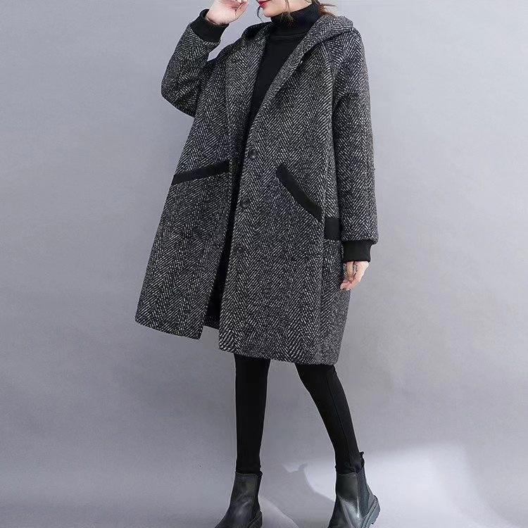 Women's Autumn Winter Loose Plus Size Hooded Coat, Casual Jacket with Temperament