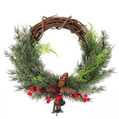 Weihnachtskranz Rattan-Kranz mit Glocke Zweigen Beeren Tannenzapfen Weihnachtskranz Xmas Verandakranz Heimtürdeko