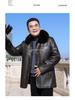 Men's Winter Leather Jacket with Fur Collar: Fleece-Lined, Thick Overcoat for Ages 50-60, Button-Up Style for Warmth.