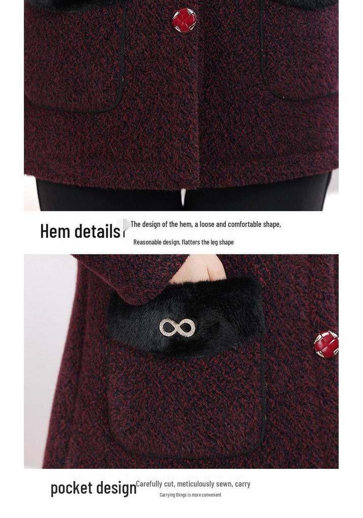 Winter Velvet Lapel Coat for Middle-Aged Women - Faux Mink, Loose Fit, Woolen, Plus Thick Layer