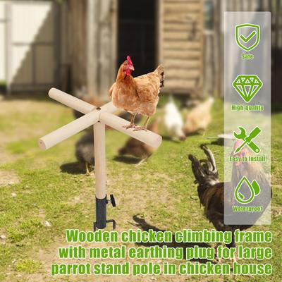 Percha de Madera para Pollos Juguetes de Enriquecimiento para Pollos de Exterior con Clavija Metálica para el Suelo Plataforma Multifuncional de Entrenamiento para Aves de Corral de Exterior