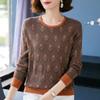 Autumn Winter Women Round Neck Middle-aged Mothers Jacquard Color Tops Knitted Bottoming Shirts Foreign Style Sweaters