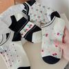 Charming Cherry Women's Boat Socks - Cute, Breathable, Black & White Cotton for Spring/Summer