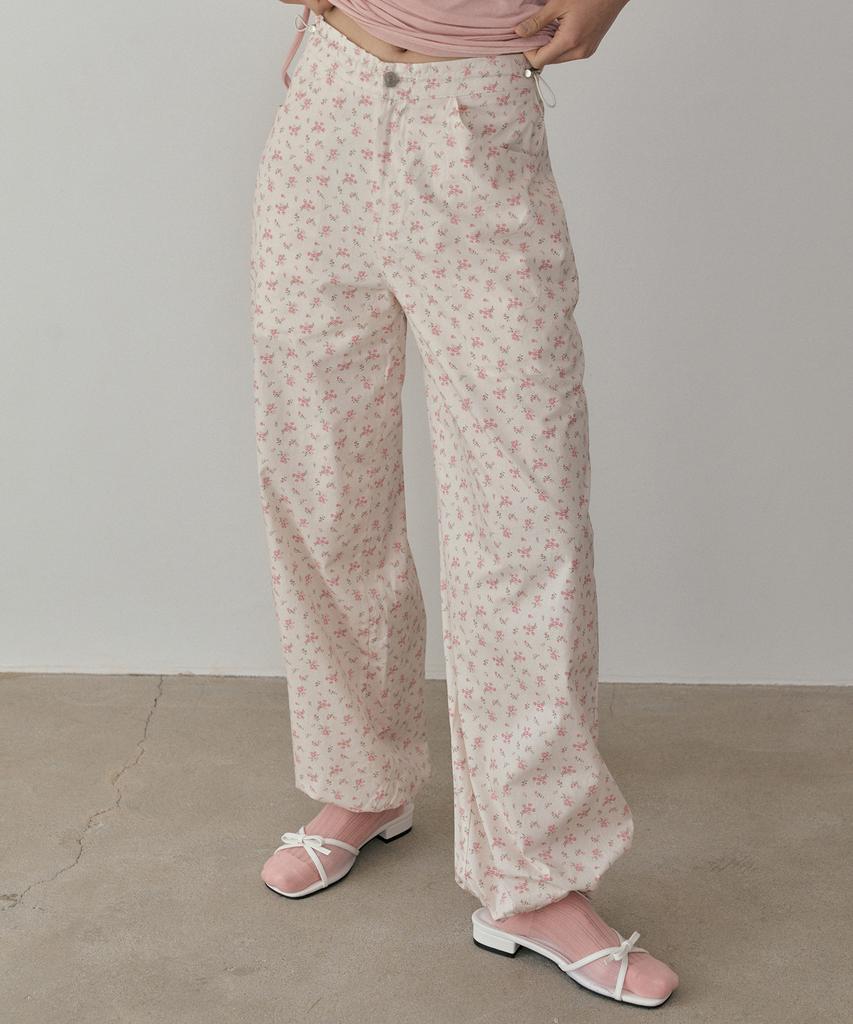 REORG Asp Floral Banding String Pants Light Pink