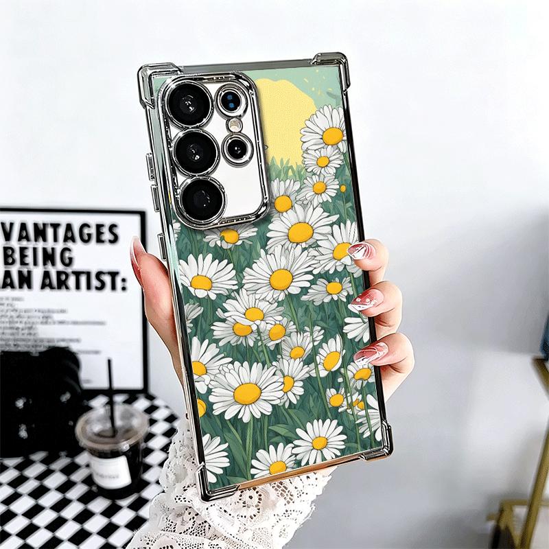 

Daisy Flowers Aesthetics Plating Phone Case For Samsung Galaxy S24 S25 FE S26 Edge S23 Ultra S22 S21 Plus S20 Anti-Fall Airabag Samsung S26 Edge