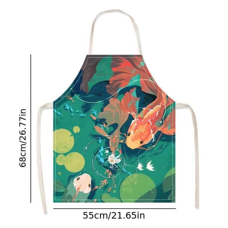 1pc Koi Fish Apron Linen Japanese Style Kitchen Cooking Baking Smock Adult Chef Gift Men Women Oriental Art Design