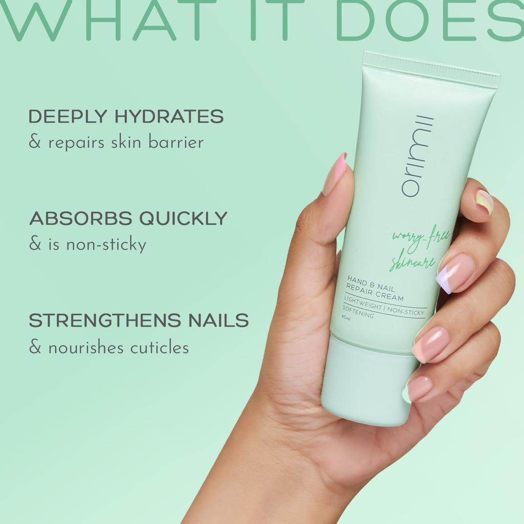 Orimii Nail & Hand Cream for Women 45ml Pack of 1 | Moisturizes Hands, Strengthens Nails & Repairs Cuticles | Lightweight Non-Greasy Hand Moisturizer
