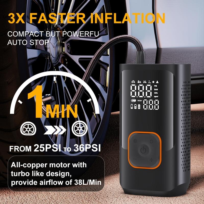 YIJU Rechargeable Tire Inflator Digital Cordless Car Tyre Inflator For Motocycle Bicycle Balls Portable Compressor Air Pump