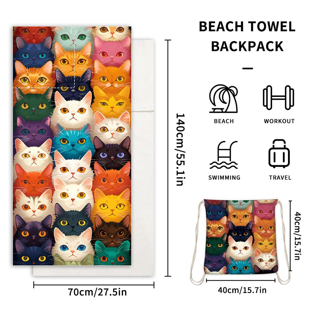 Multi-purpose beach towel backpack integrated bath towel bag portable storage bag printed towel bath towel