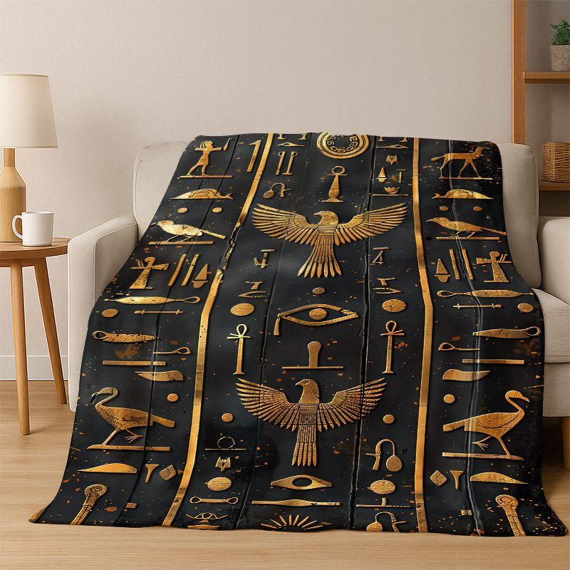 Egyptian Mythological mural pictograph Flannel Blanket Soft Warm Blanket Throw Blanket for Bedroom Living Room Bed Travel Picnic