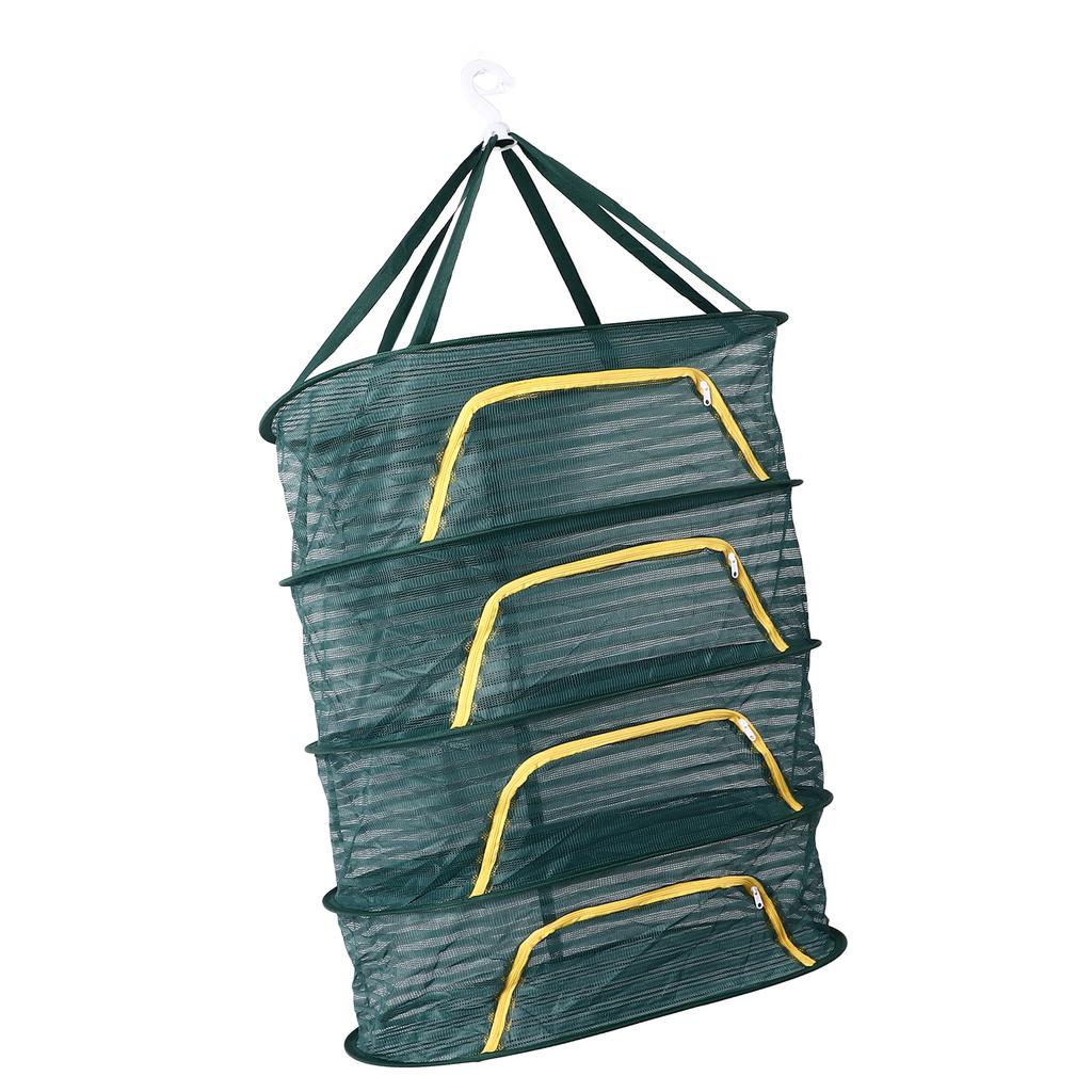 4patrový sušák na bylinky se zipem ve tvaru U, tmavě zelený, skládací, s vysoce elastickou jemnou síťovinou, na rostliny