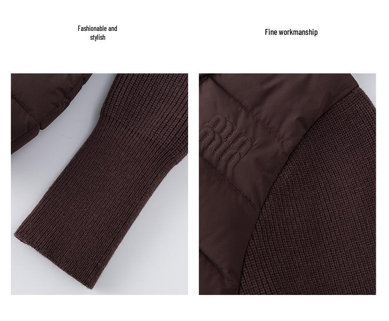 Women's 2026 Knitted Patchwork Sleeve Cotton Jacket - Short, Two-Piece Style, Autumn/Winter New Fashion Outerwear
