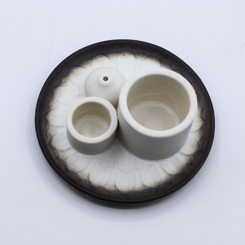 Ceramic Palo Santo Smudge Incense Holder, White Grey