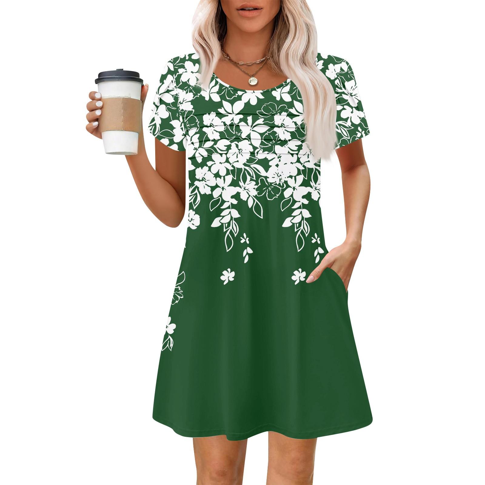 

Женские летние повседневные лепестковые узкие полосатые плиссированные однотонные платья L темно-зеленого