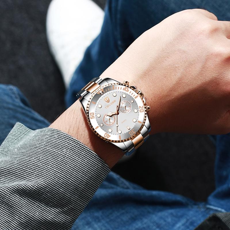 Tevise Men Business Watch Stainless Steel Quartz Watch Date Fashion Casual Watches Sapphire Crystal Watch