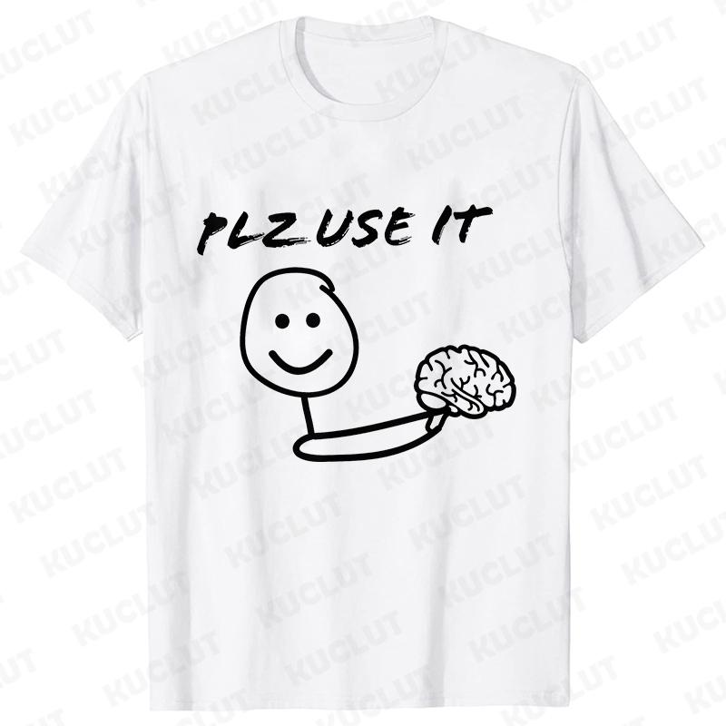 Funny Brain Graphic T-shirts for Women Plz Use It Brain Tops Short Sleeve Tees Harajuku Hip Hop Ulzzang Tshirts Female Clothing