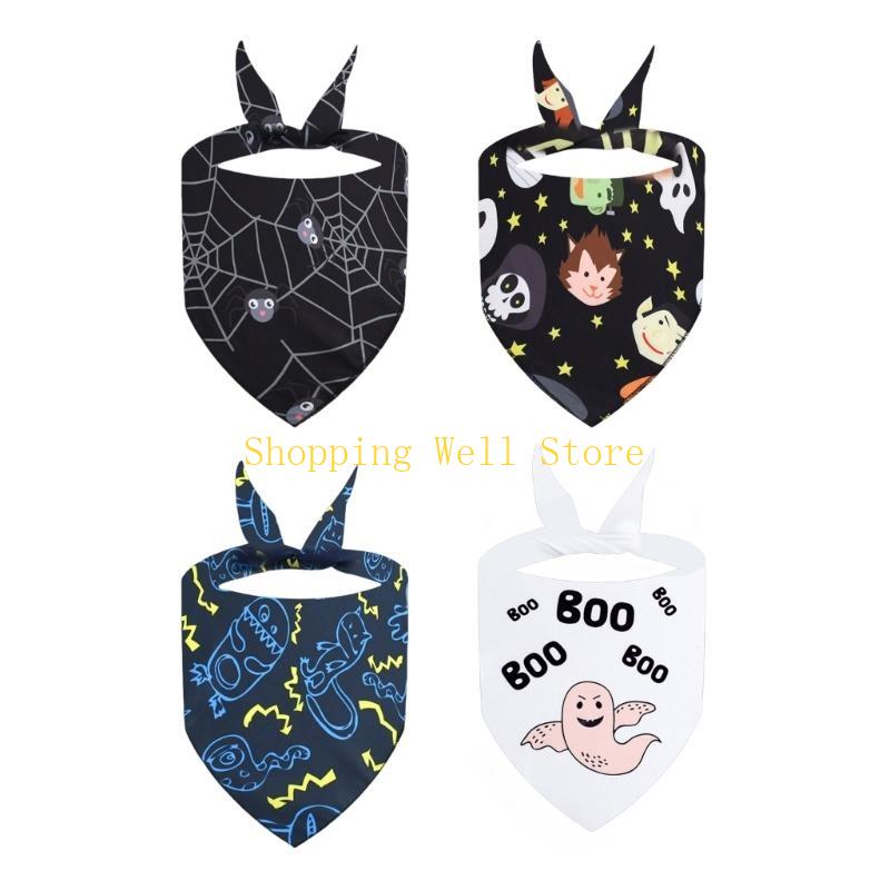 

KX4B 4pcs Lovely Dog Triangles Bib Cats Halloweens Neckerchief Halloweens Dog Clothes