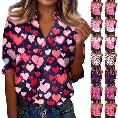 Women's 3/4-Sleeve V-Neck Shirt Printed Workwear Casual Regular Shirt Collar Top