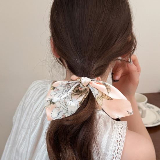 Hair Tie Floral Print Bunny Ear Design Hair Rope High Elasticity No Damage Bun Half-Tied Hairstyles Ponytail Holder Hair Accessory