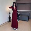 Hepburn-Inspired Elegant V-Neck Long-Sleeved Slimming Dress for Tall Women