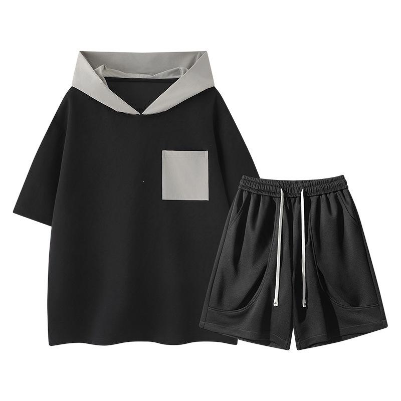 Men's Ice Silk Summer Sportswear Set: Trendy Loose Fit Short Sleeve T-shirt & Shorts Duo