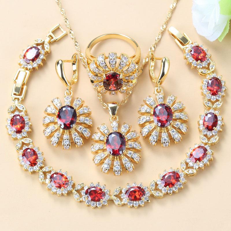 Africa Bridal Costume  Gold Plated Big Jewelry Sets For Women Green Zircon Dangle Earrings/Necklace/Bracelet And Ring Sets
