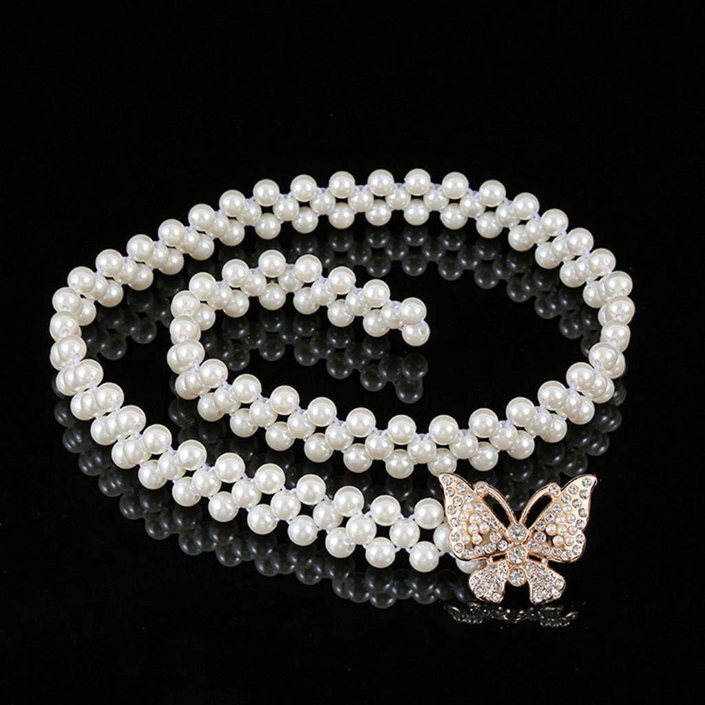"Korean Style Rhinestone Pearl Waist Chain for Women – Fashionable, Sweet, Elastic Belt"