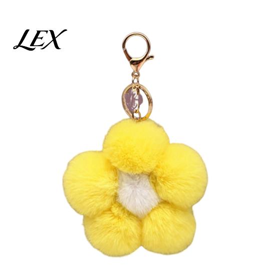 Women Bag Charm Plush Flower Keychain for Handbags, Five-petal Charm, Fluffy Backpack Hanging Accessory Soft