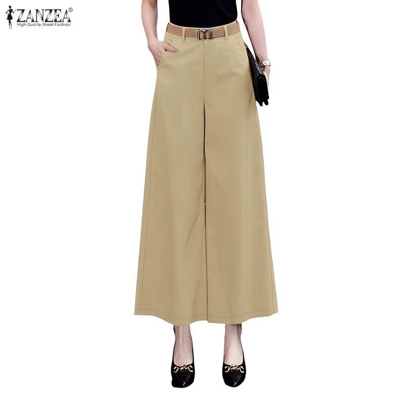 ZANZEA Women Casual Elastic Waist Loose Wide Leg Pants