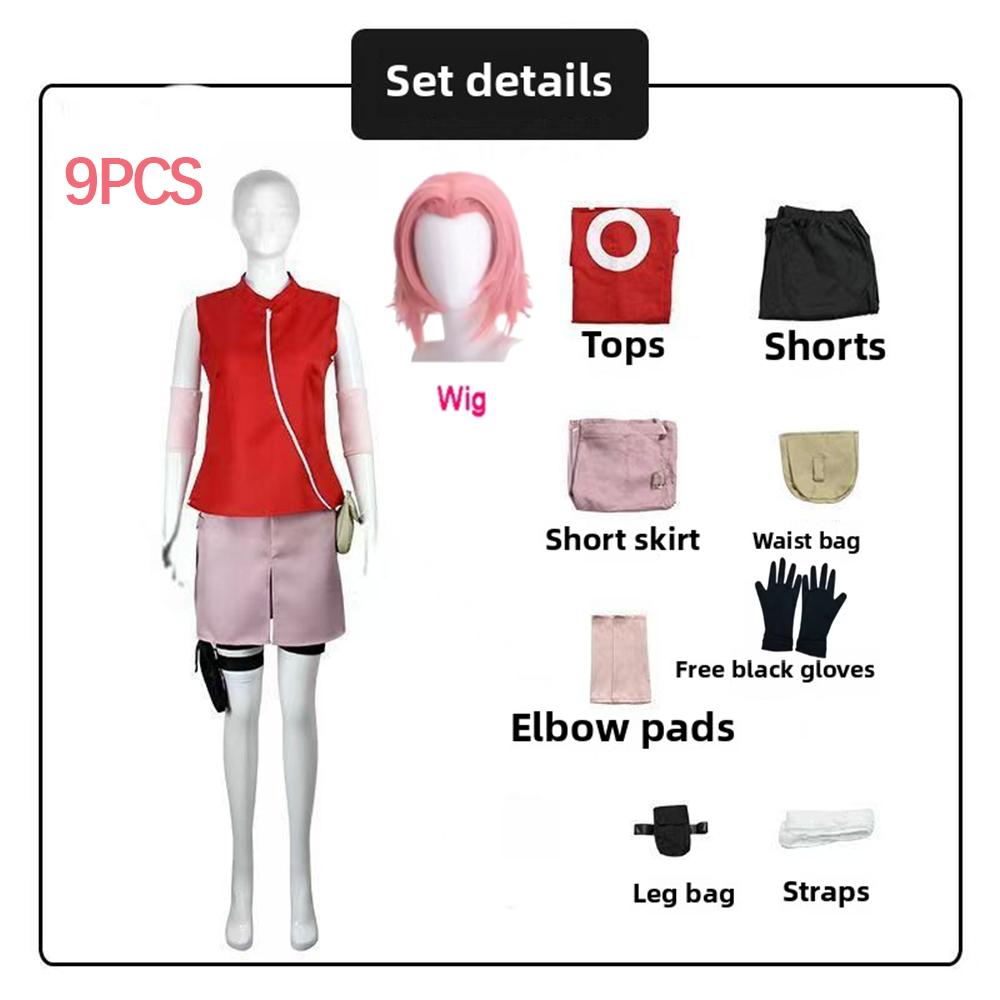 

Аниме Харуно Сакура Косплей Костюм Топ Юбка Шорты Сумка Хэллоуин День Благодарения Рождественский Подарок M