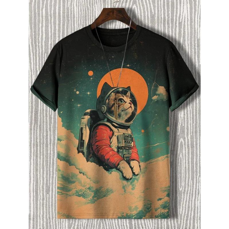 Men's Funny Animal Cat Printed T Shirt Short Sleeved Tee Tops 3D Print O-Neck Shirts Party Summer Casual Men's Clothing Apparel