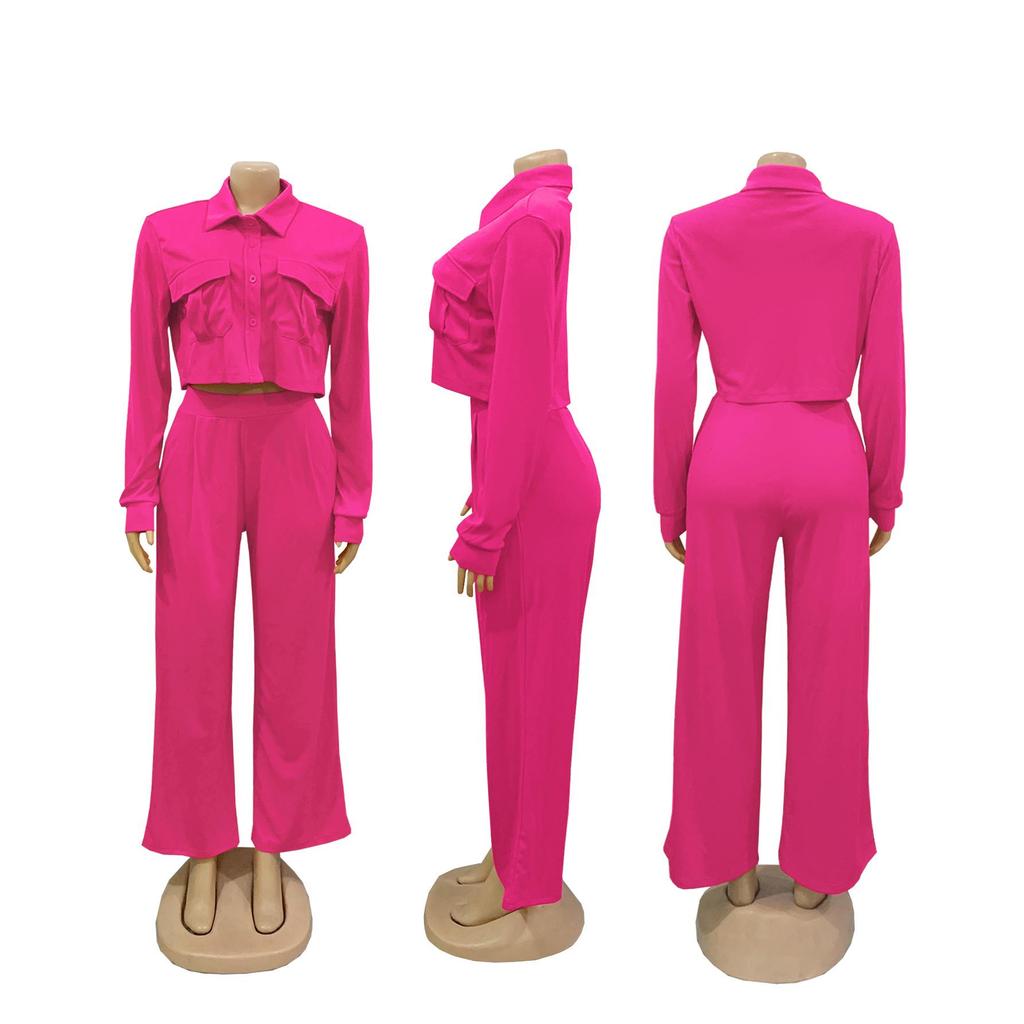 TW584 Women's Autumn Fashion Lapel Long Sleeve High Waist Wide Leg Pants Elegant Suit