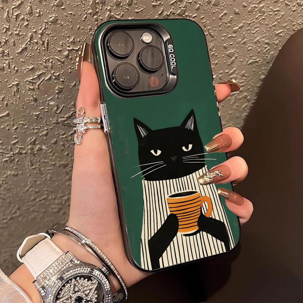 

Cute Coffee Cat Translucent Mobile Phone Case for iPhone 17 16 15 14 13 12 11 X XR XS Air Pro Max Plus Colorful Cover iPhone X
