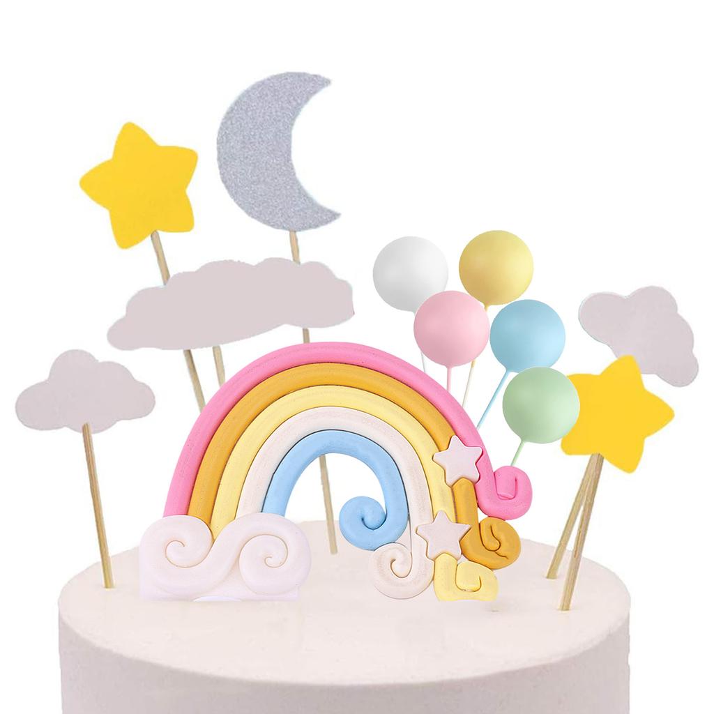 Birthday Unicorn Cake Topper,Rainbow Balloon Cake Decorations Cupcake Toppers for Girls Unicorn Birthday themed Party Supplies