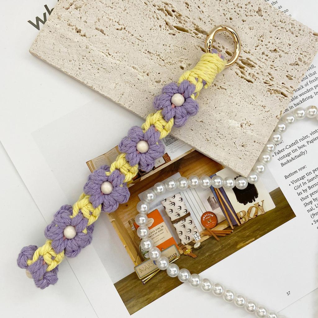 Bohemian Hand-Woven Flower Wrist Lanyard Phone Wristband Daisy Flower -Lost Phone Rope Bag Pendant for Friend Gift Bag Charm
