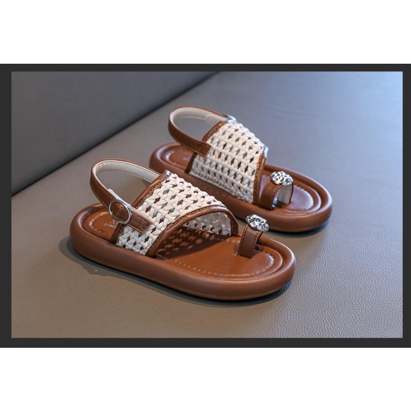 Sandálias de Encaixe com Pérolas para Meninas, Sapatos de Princesa, Sandálias de Praia Trançadas Estilosas para Bebês e Crianças, Sapatos Casuais Frescos