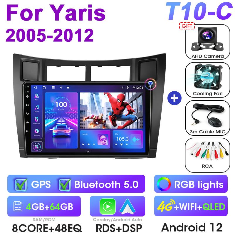 2 Din Android 12 Car Radio For Yaris 2005 - 2012 Multimedia Video Player Navigation GPS 4G Carplay Stereo QLED DVD RDS Head Unit
