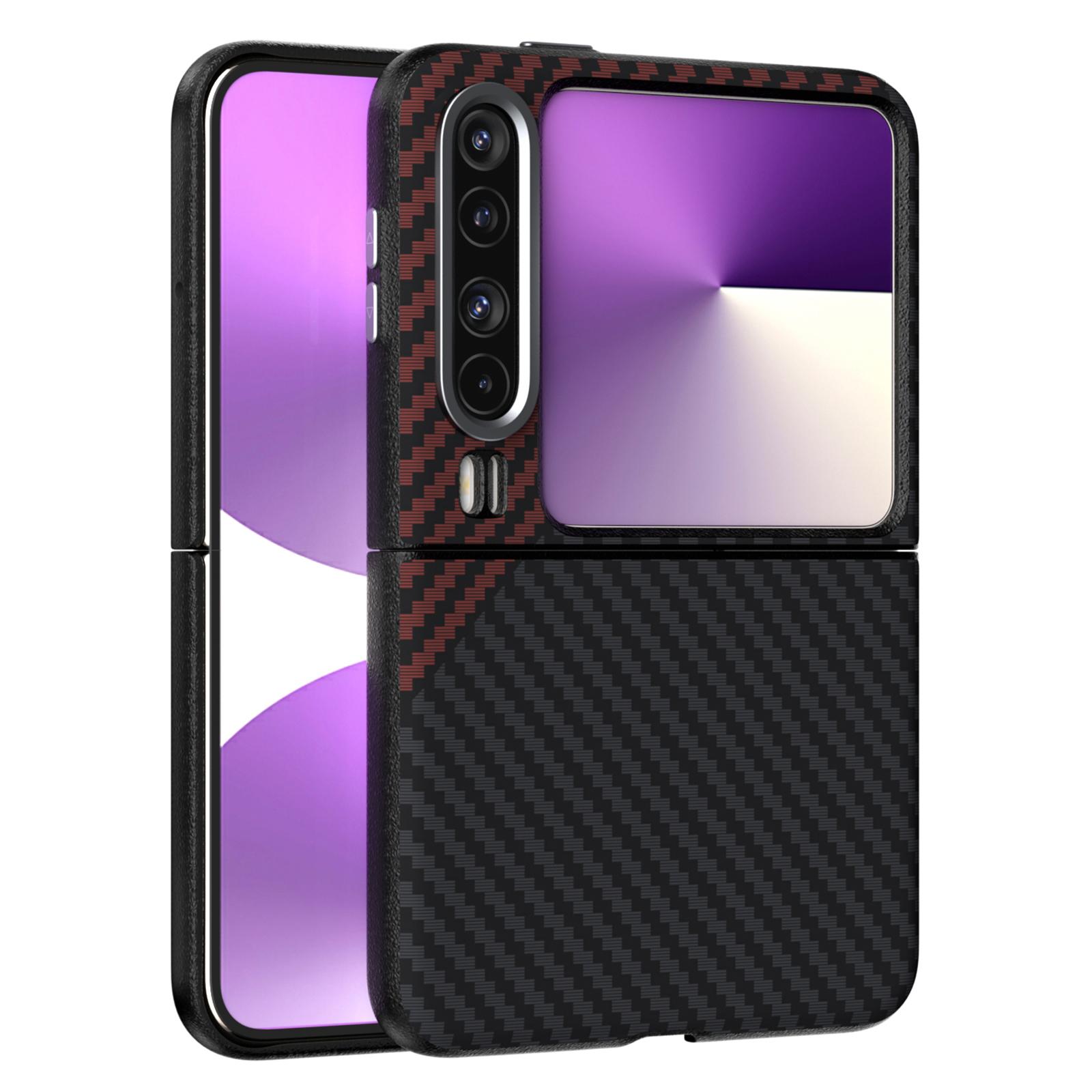 

ABEEL For Huawei Pura X Case Carbon Fiber Texture Phone Back Cover with Metal Buttons Black/Red