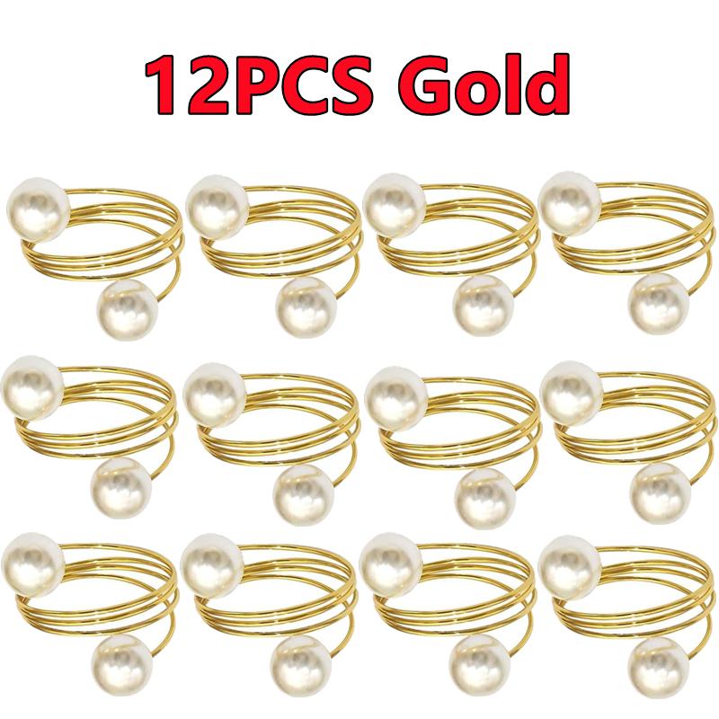 12-2PCS Metal Napkin Ring Imitation Pearls Napkin Buckle Napkin Holders For Wedding Christmas Banquet Home Dining Table Decors