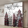 2 Pieces, Merry Christmas Red Buffalo Grid Tree and Snow Forest Farmhouse Curtains - Living Room Bedroom Home Decoration