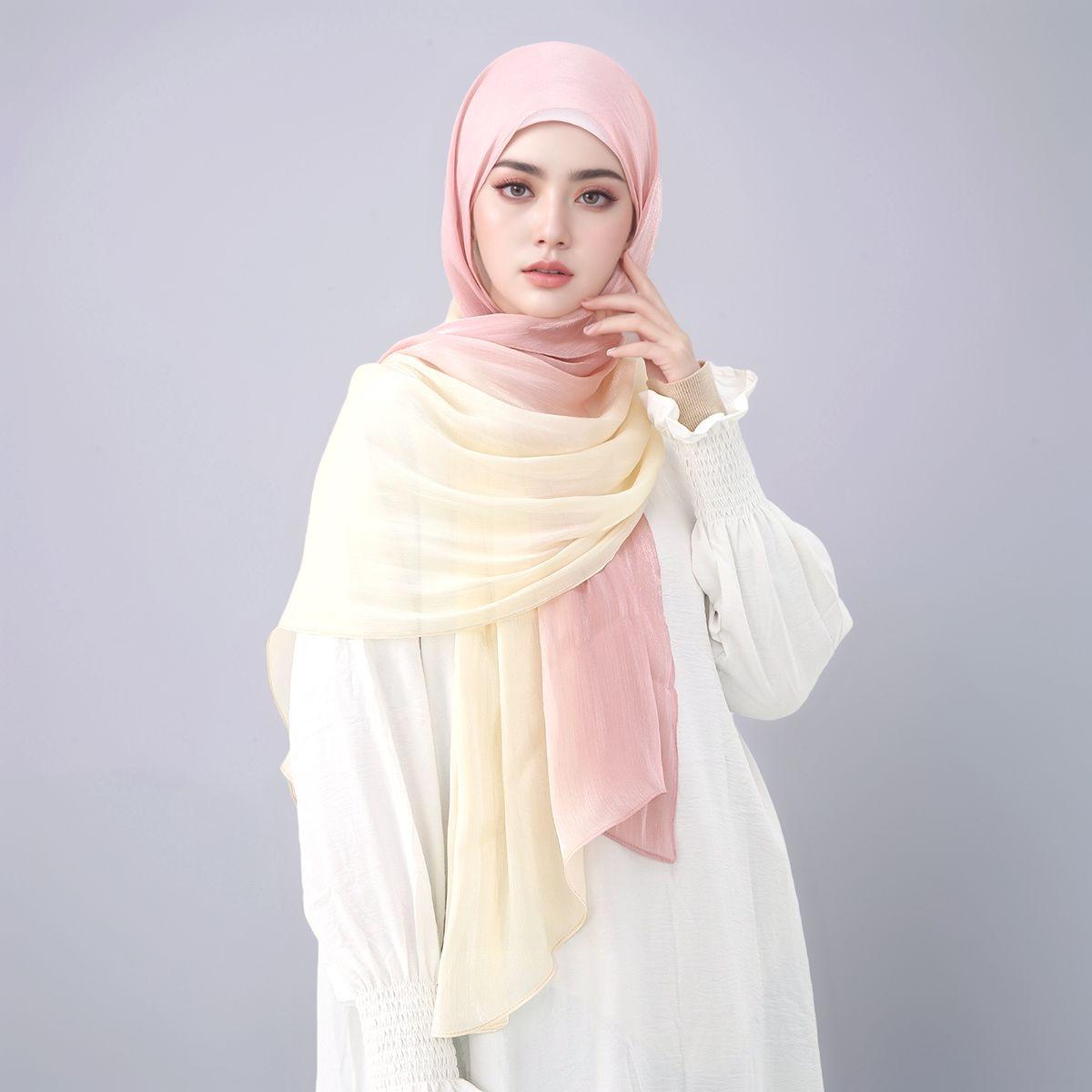 Yto Home Women's Gradient Twinkle Silk Hijab Scarf Muslim Hijab Plain Head Wraps Headscarf Shimmer Islam Turban Ramadan Head Cover 180*70Cm