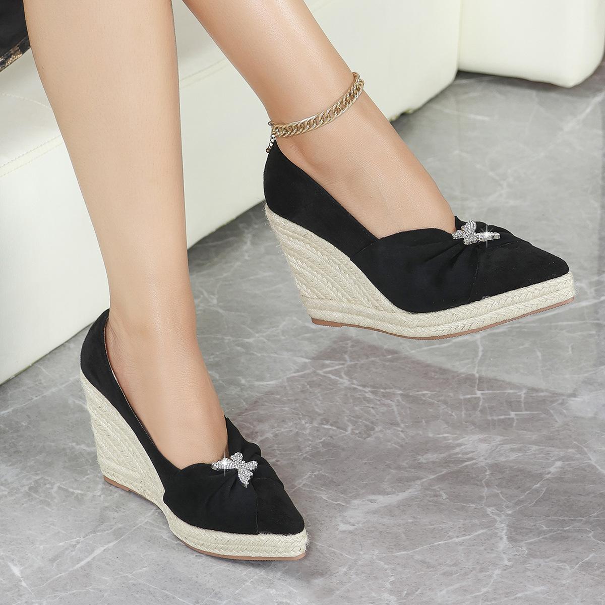 

Wedge Heel Women s New Pointed Toe Platform Shoes Thick Sole Espadrille Sandals Butterfly Decors Fashion Zapatos De Mujer Size35 42 чорний