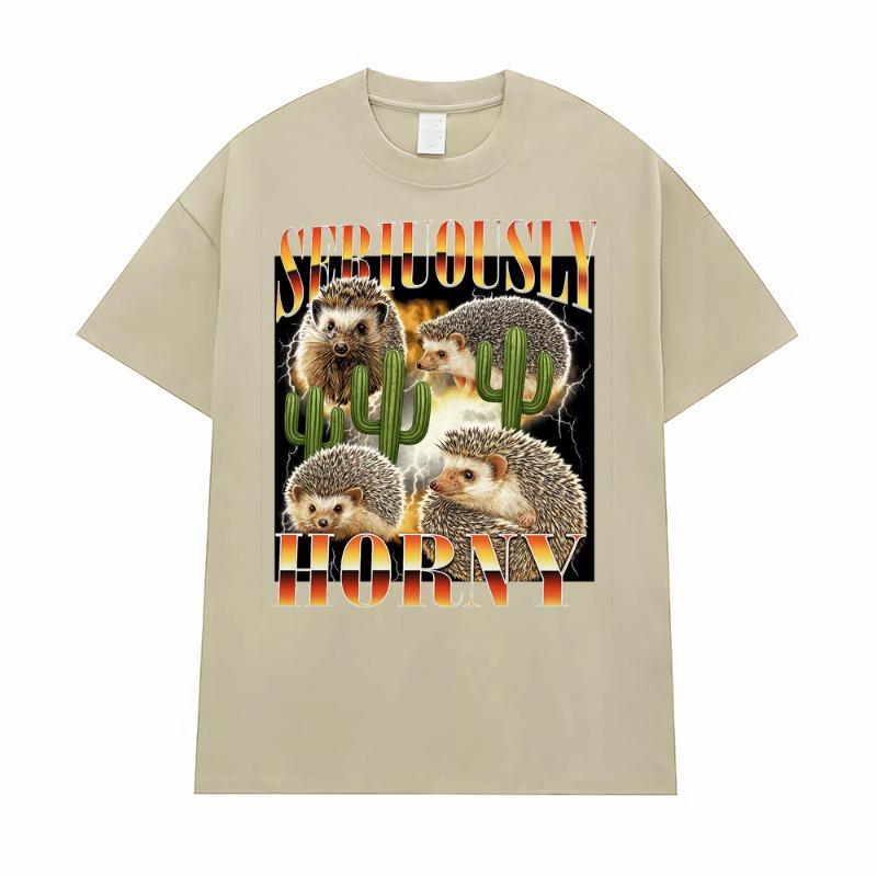 New Hedgehog Funny Expressions Cotton Printed Unisexs and Womens Personalized Tshirt Summer New Loose Tshirt
