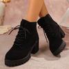 Fashion Fashion Chunky Heeled Ankle Boots for Women 2025 Autumn Winter Black Platform Booties Woman Zip Lace Up High Heels Short Boots