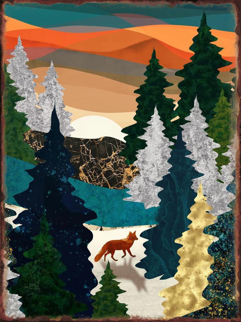 Moonlit Mountains Metal Tin Sign Hanging Wall Decor Aesthetic Iron Plate for Home Sofa Background Decorative Plaque Art