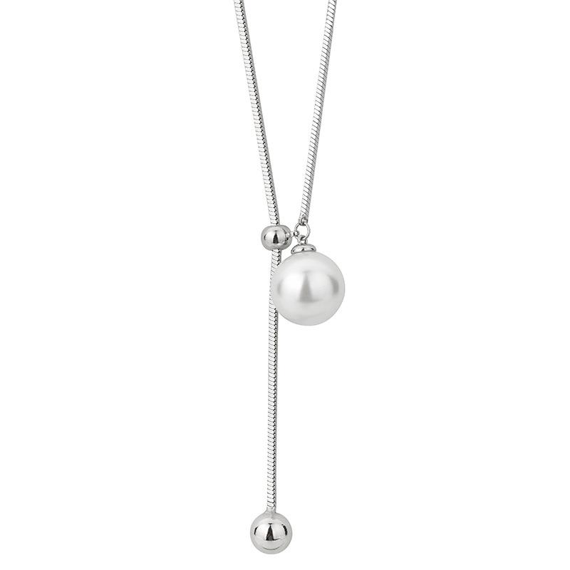 Factory Titanium Steel Pearl Necklace Women'S High Sense Elegant Fashion Pearl Long Necklace Autumn And Winter Sweater Chain Pendant